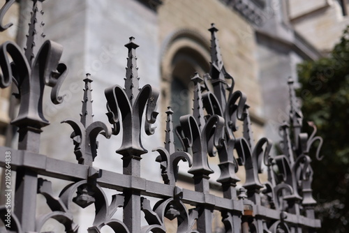 Foto Détails d'une grille en fer forgé devant une architecture religieuse historique