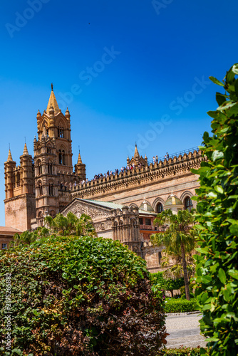 Palermo Cathedral rooftop terrace with tourists, Sicily, Italy