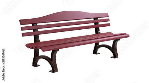 Foto Isolated elegant outdoor park bench with dark red wooden planks and a sturdy brown metal base