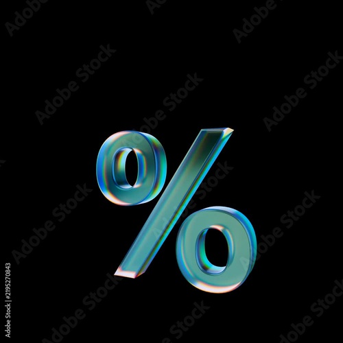Looped 3D animation on a transparent background. The percentage is made of glass.