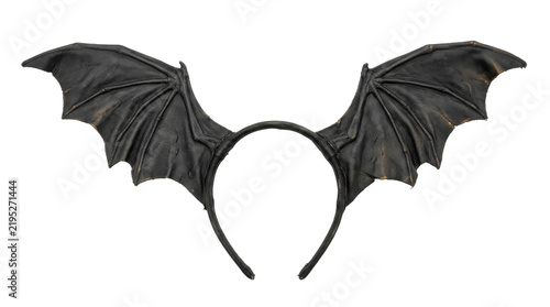 Black bat wing headband isolated on white background for Halloween costume accessory concepts