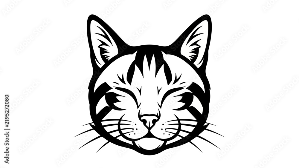 Fototapeta premium Minimalist Black and White Cat Face Line Art Vector