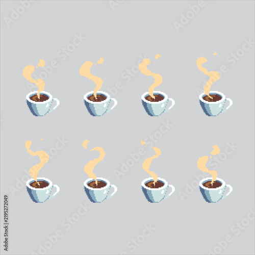 Pixel art illustration Coffee Steam. Pixelated Hot Coffee. Hot Coffee Steam Animation Icon pixelated for the pixel art game and icon for website and video game. old school retro.