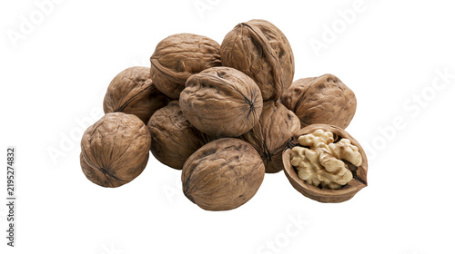 Cuadro en lienzo Isolated group of whole and cracked walnuts showcasing healthy and delicious edi