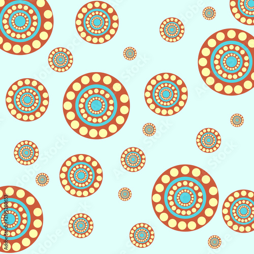Abstract Geometric Circle Pattern in Terracotta, Turquoise and Cream – Modern Seamless Decorative Background for Website, UI UX, Digital Design and Branding