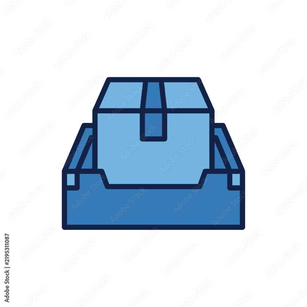 Obraz premium Blue Cardboard Box in Storage Tray Icon for Logistics Shipping and Office Organization Vector Illustration
