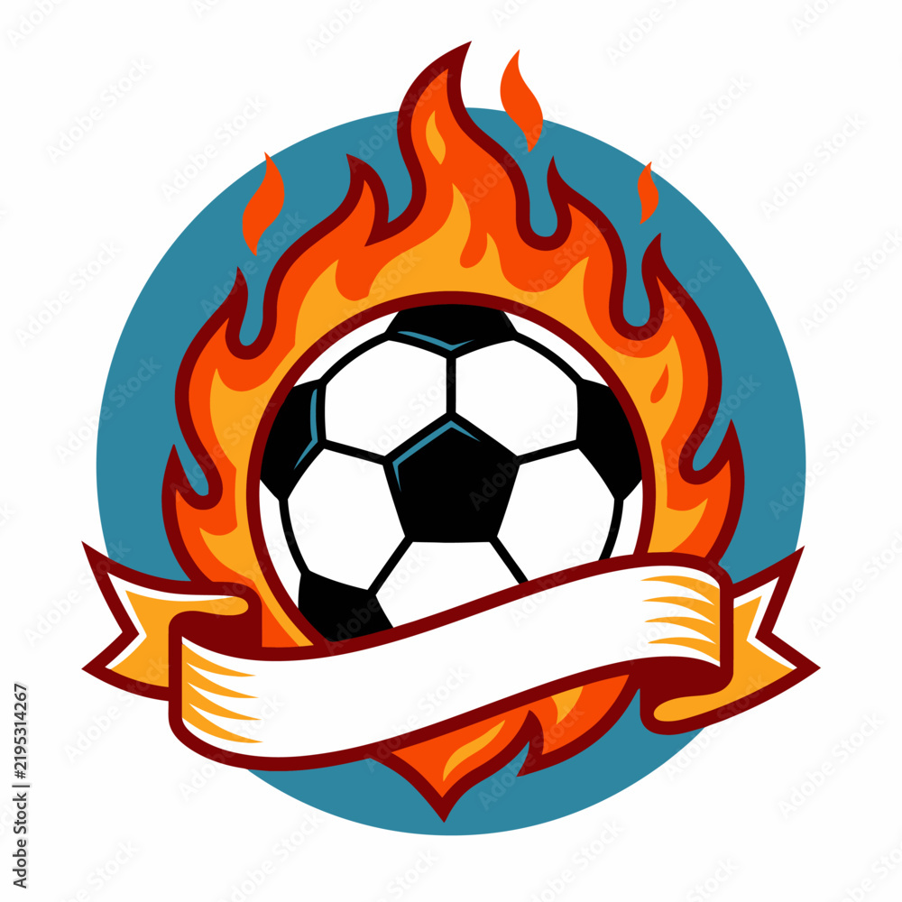 Fototapeta premium Fiery Football Emblem With Blank Ribbon For Text