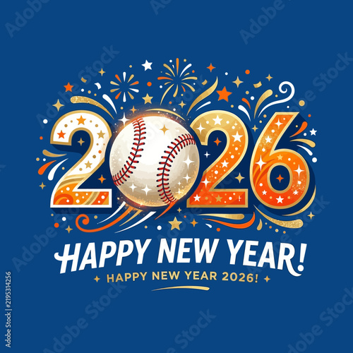 Happy New Year 2026 Baseball Celebration Festive Design