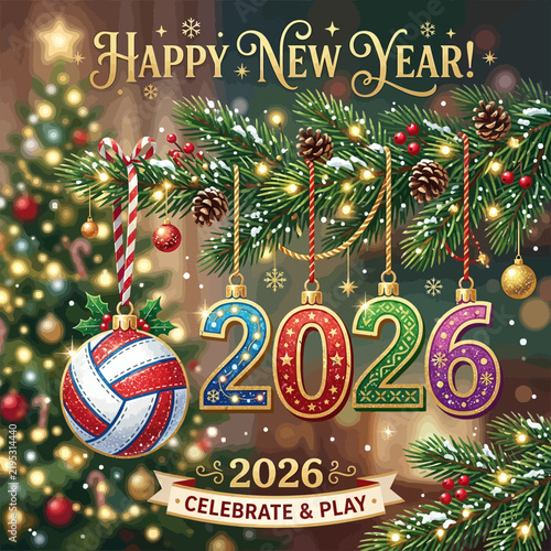 Happy New Year 2026 Celebrate And Play Holiday Greetings