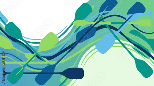 Dynamic Water Sports Abstract With Paddles And Waves