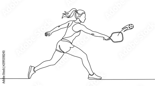 Dynamic Woman Playing Pickleball In A Single Line Drawing Style