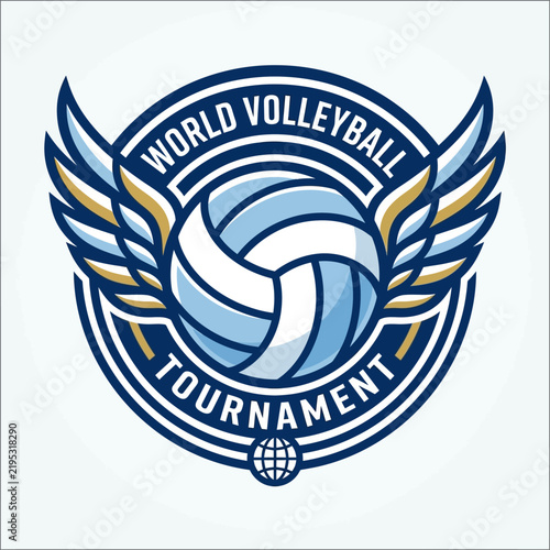 Dynamic World Volleyball Tournament Emblem Design With Wings And Globe Icon
