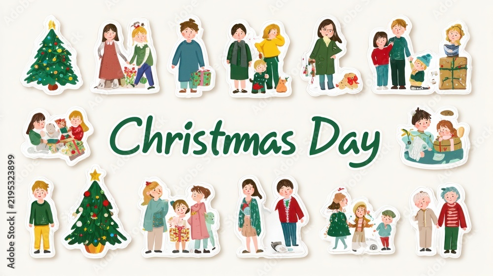Fototapeta premium Set of assorted hand drawn christmas stickers with collection illustrated stickers