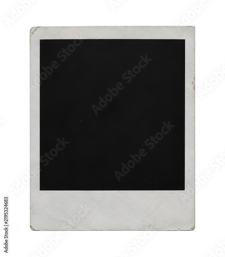 vintage blank instant film frame with a weathered white border isolated on a transparent background