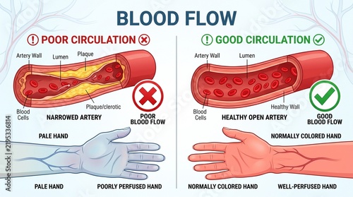 Comparison of Poor and Good Blood Circulation in Arteries