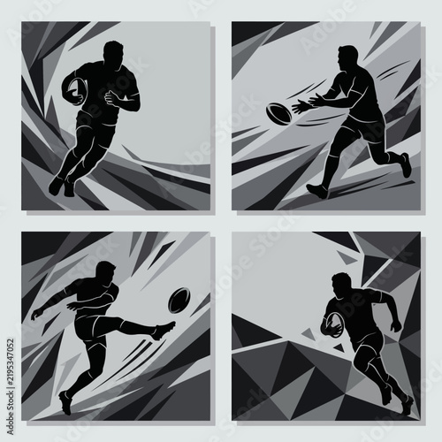 Dynamic Rugby Player Silhouettes Engaging In Action