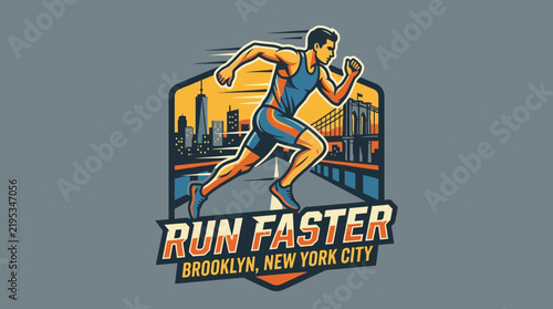 Dynamic Runner Emblem Evokes Brooklyn New York City Marathon Spirit