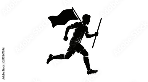 Dynamic Runner Silhouette With Waving Flag And Pole On White