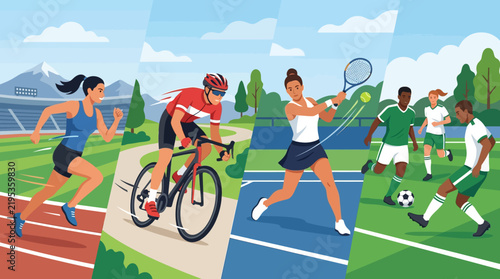 Diverse Athletes Engage In Multiple Sports Activities Outdoors