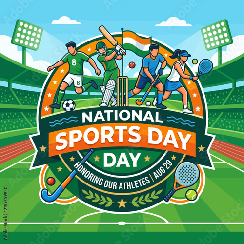 Diverse Athletes Competing In A Stadium During National Sports Day Celebration