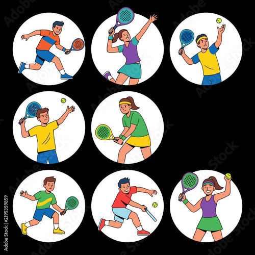 Diverse Athletes Engaged In Energetic Racket Sports Action Illustrations