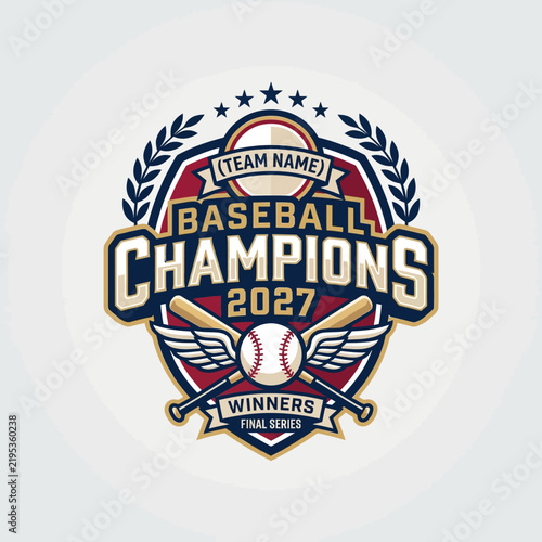 Championship Baseball Winners Emblem For Sports Teams With Vintage Style