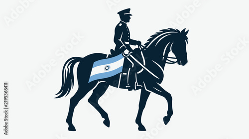 Argentinian Cavalry Officer Riding Horse With National Flag Symbolizing Tradition And Heritage