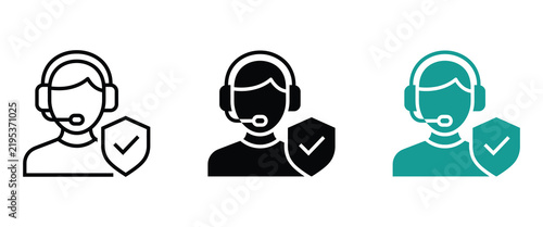 Customer support agent with shield icon for security customer security protection illustration