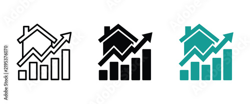 Real estate property market value growth icon set with housing market chart arrow business growth