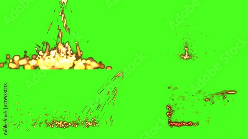 Green Screen Sparkle Burst and Particle Explosion. Bright golden sparks and glowing particles erupting upward on green screen background for visual effects compositing