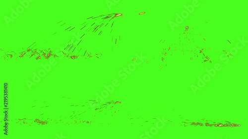 Green Screen Sparkle Fountain and Glowing Particles. Golden sparks and light particles rising in a fountain pattern on green screen for video overlay and effects