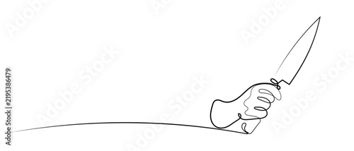 Obraz na płótnie One line continuous drawing hand holding chef knife doodle vector concept Editable stroke.
