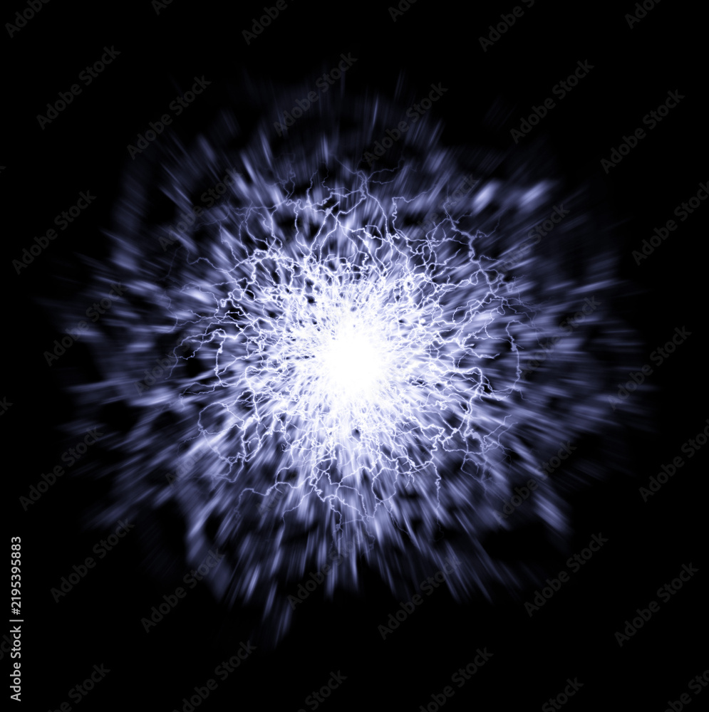 Fototapeta premium Abstract blue energy explosion isolated on black background