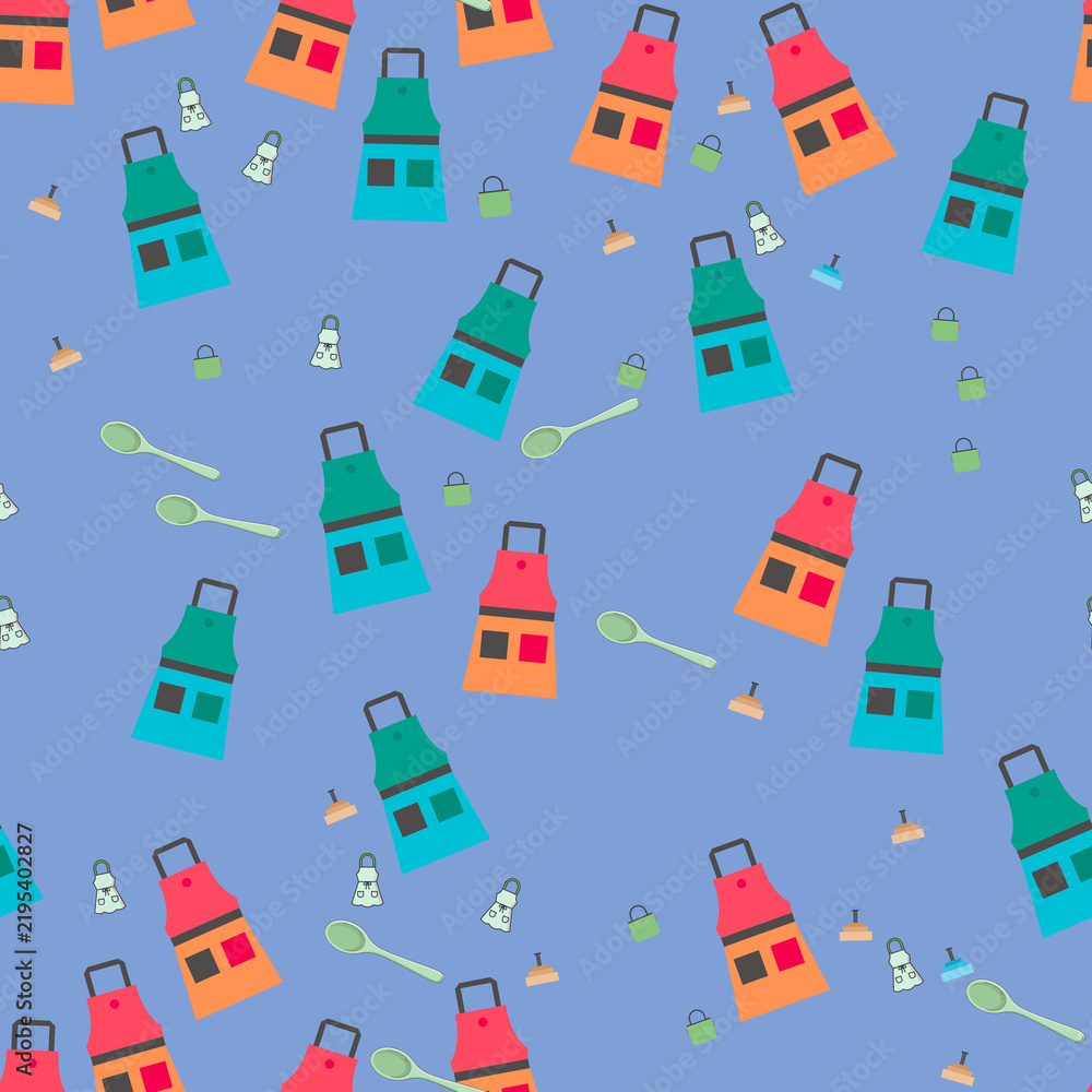 Seamless pattern of kitchen aprons and utensils