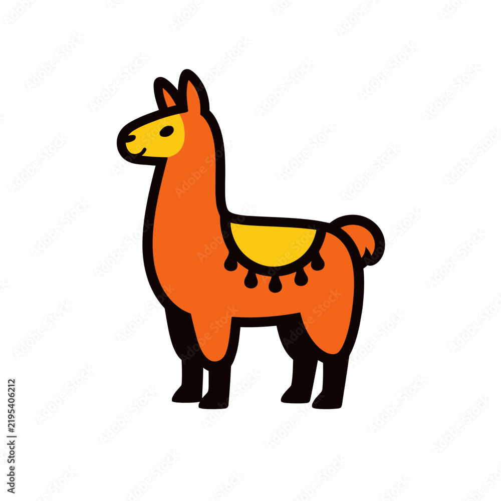 Fototapeta premium Cute Standing Orange Llama Mascot Vector Icon