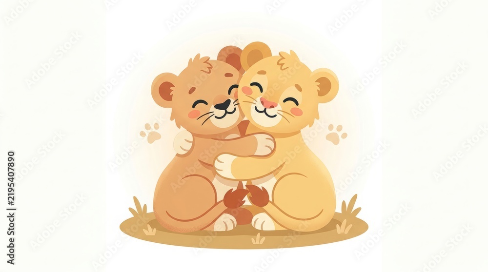 Obraz premium Cute Lion Flat Vector Illustration