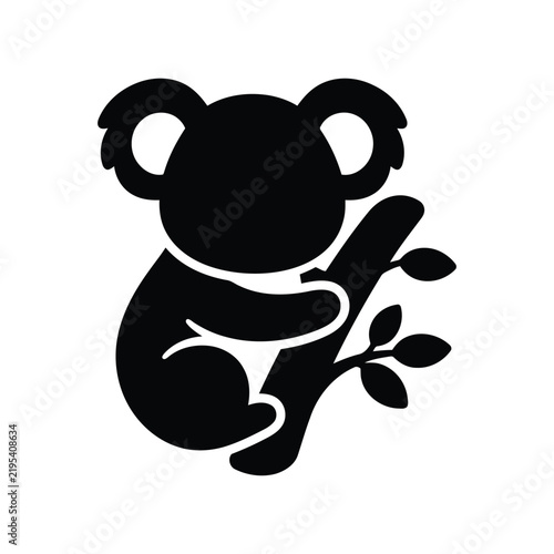 Canvas Print Koala silhouette hugging eucalyptus branch for wildlife logo.