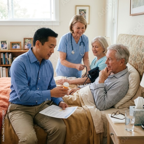 Caring Medical Professionals Assisting Elderly Patient During Home Visit