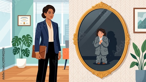 Conceptual illustration of imposter syndrome and professional self doubt