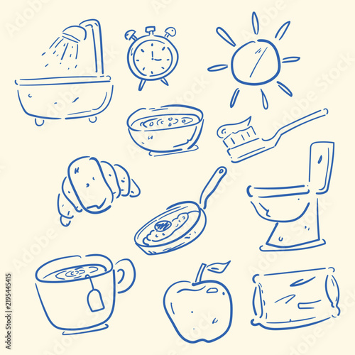 Hand Drawn Morning Routine Clipart Set Featuring Daily Habits Lifestyle Activities