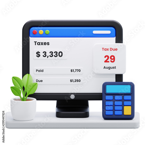 Financial Planning and Tax Management on a Computer with Calculator and Plant