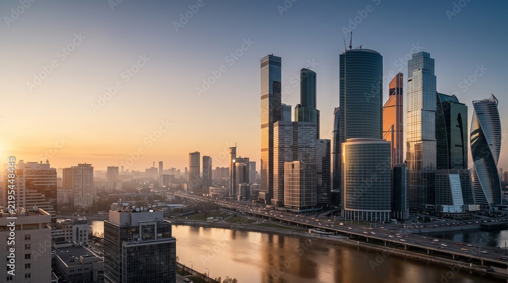 Fototapeta premium Modern Metropolitan Skyline at Golden Hour