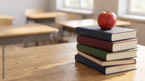 Education Concept with Books and Red Apple