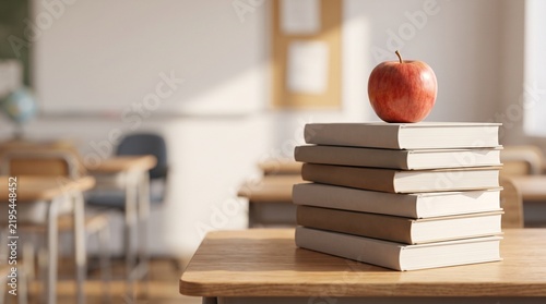 Education Concept with Books and Red Apple