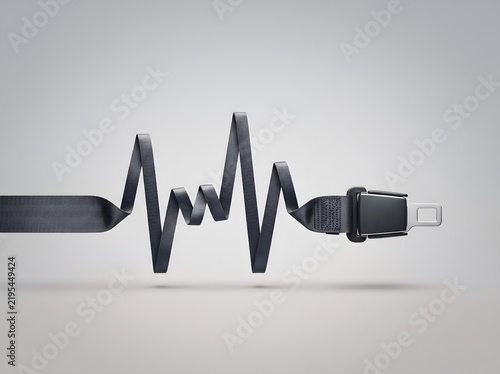 Car Seatbelt Shaped as Heartbeat Pulse Line Symbolizing Road Safety