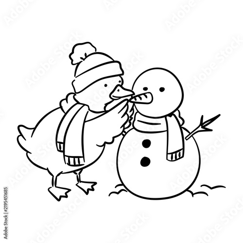 Quadro su tela silly duck making a snowman vector illustration