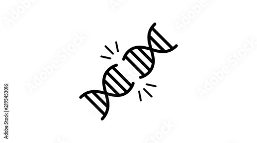 Broken dna helix structure shown as simple black line art icon on white background minimalist design
