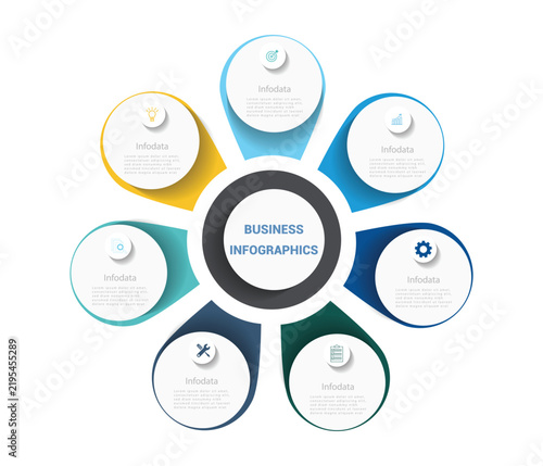 Business infographic template. 7 Step timeline journey. Business Presentation. digital marketing data presentation chart vector.