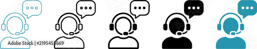 Customer support icon set with headset and speech bubble, call center agent vector symbols, professional telemarketing and help desk graphics ,Clean grouped each Icon