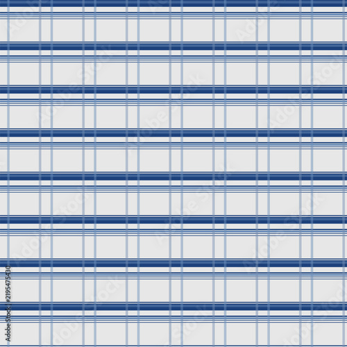 Seamless Plaid Pattern, Classic Blue and White Tartan Check Vector Background